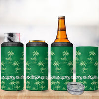 Green Hawaii Palm Tree Hibiscus 4 in 1 Can Cooler Tumbler Fantasy Summer Vibe LT01 - Polynesian Pride