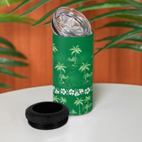 Green Hawaii Palm Tree Hibiscus 4 in 1 Can Cooler Tumbler Fantasy Summer Vibe LT01 - Polynesian Pride