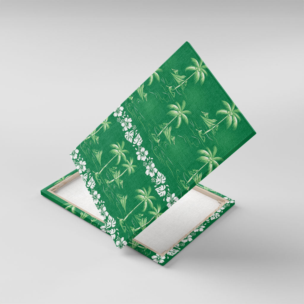 Green Hawaii Palm Tree Hibiscus Canvas Wall Art Fantasy Summer Vibe LT01 With Frame Green - Polynesian Pride