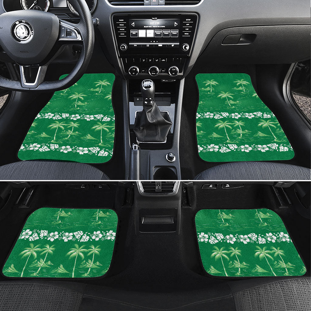 Green Hawaii Palm Tree Hibiscus Car Mats Fantasy Summer Vibe LT01 Set 4pcs Green - Polynesian Pride