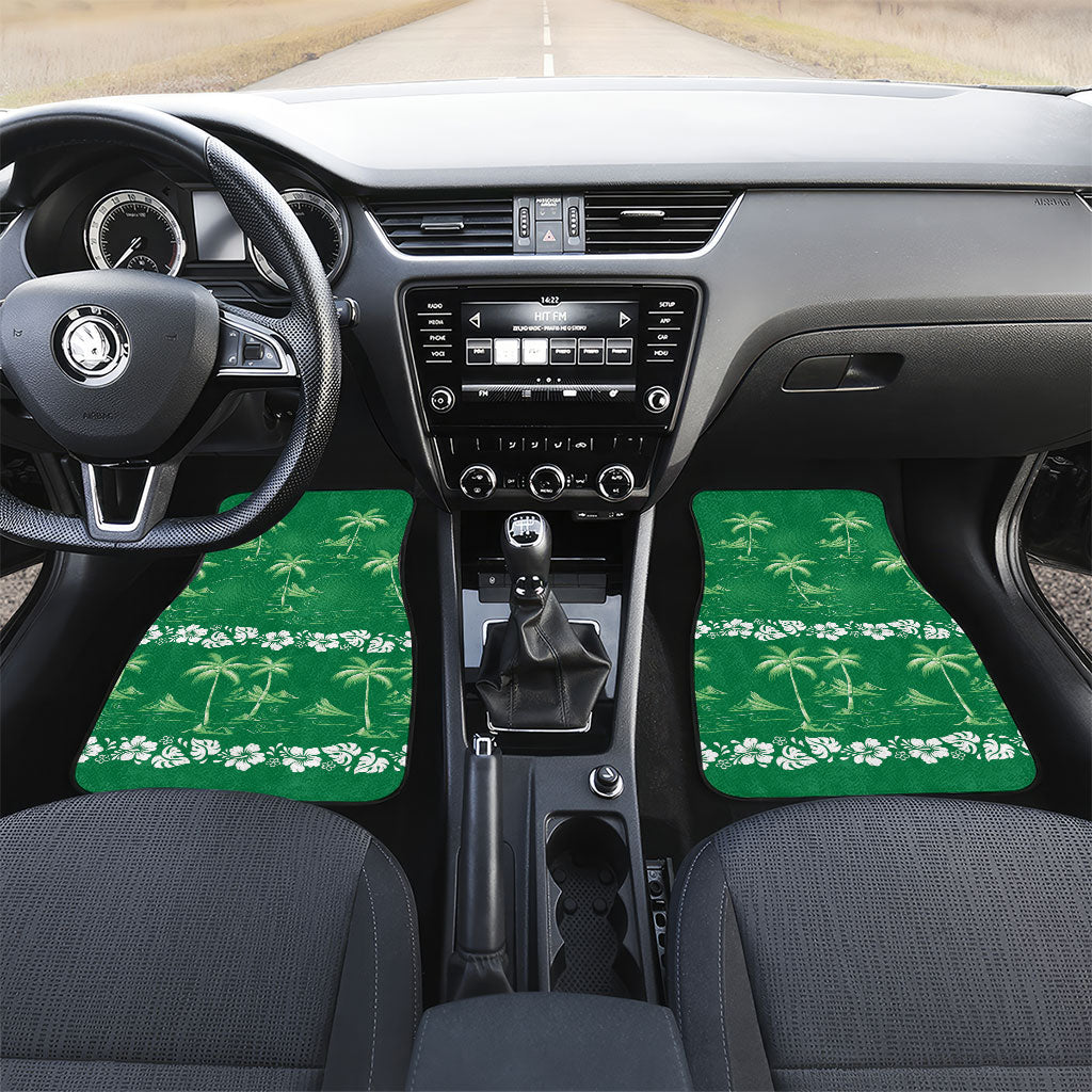 Green Hawaii Palm Tree Hibiscus Car Mats Fantasy Summer Vibe LT01 Set 2pcs - Front Green - Polynesian Pride