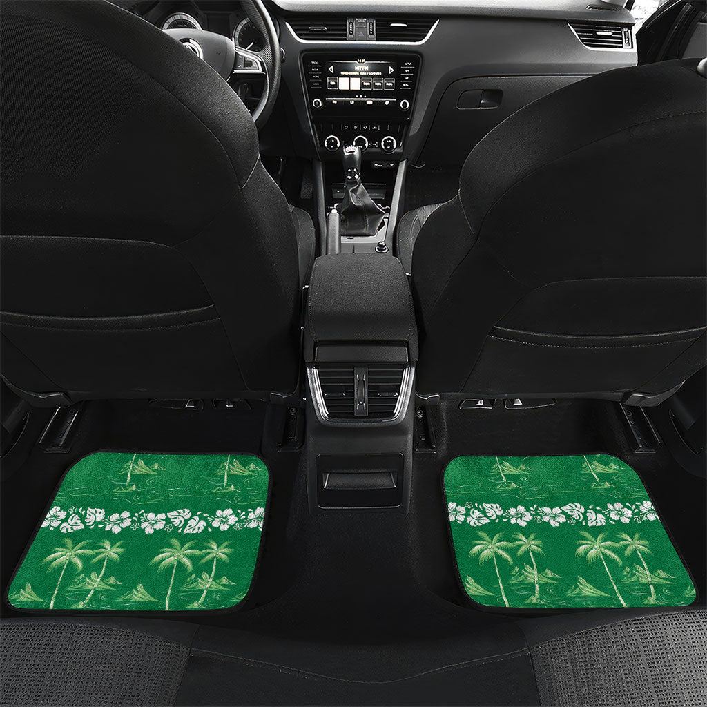 Green Hawaii Palm Tree Hibiscus Car Mats Fantasy Summer Vibe LT01 Set 2pcs - Back Green - Polynesian Pride