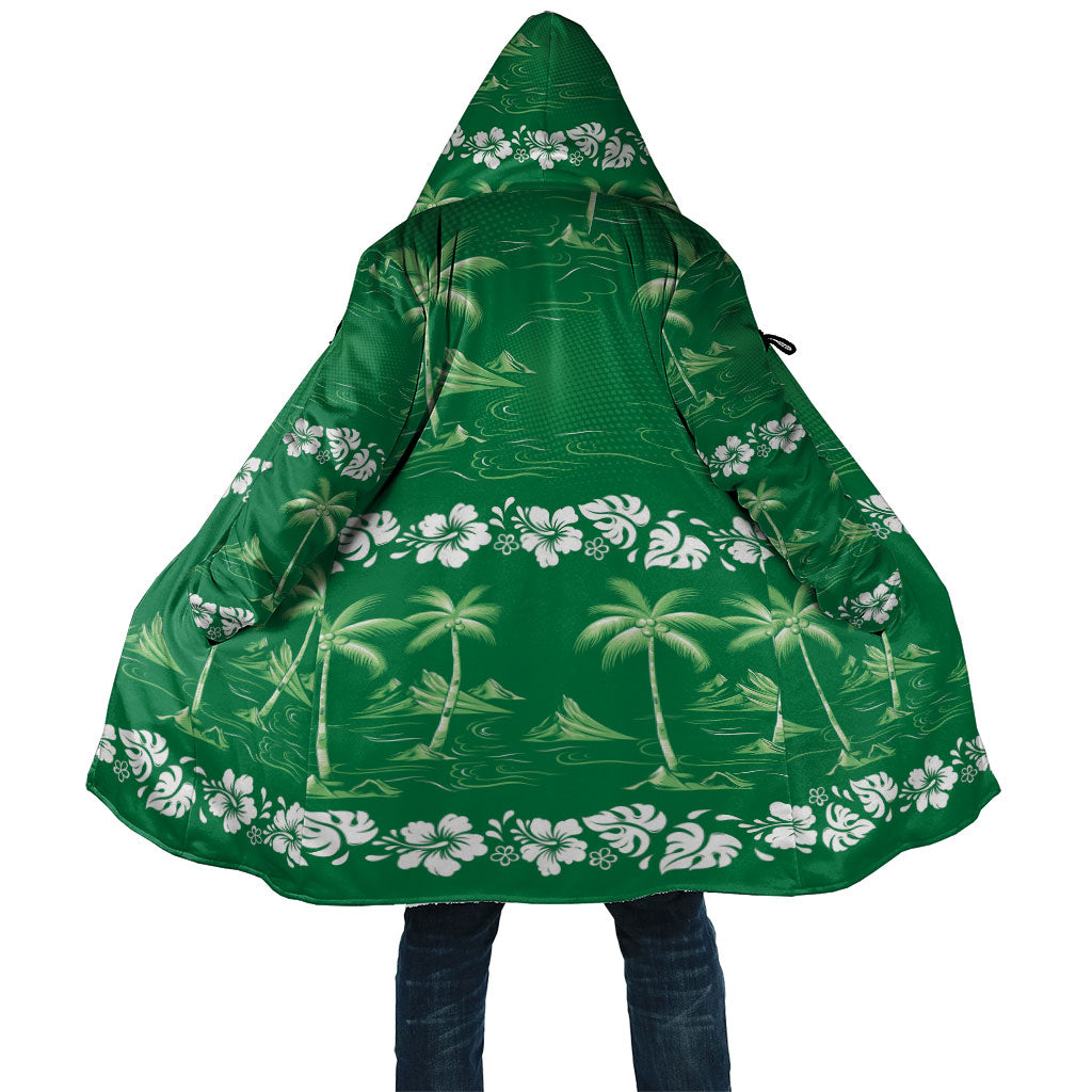 Green Hawaii Palm Tree Hibiscus Cloak Fantasy Summer Vibe