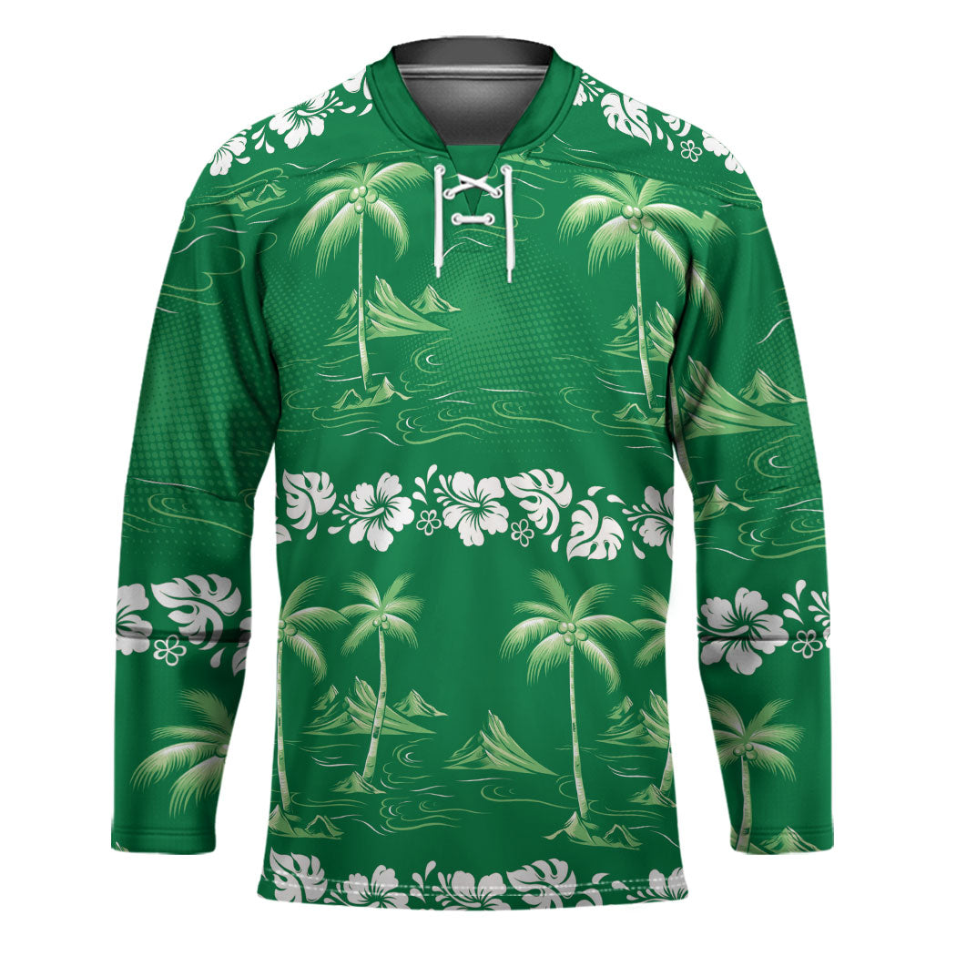Green Hawaii Palm Tree Hibiscus Hockey Jersey Fantasy Summer Vibe LT01 Unisex Green - Polynesian Pride