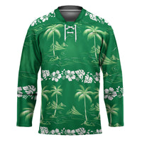 Green Hawaii Palm Tree Hibiscus Hockey Jersey Fantasy Summer Vibe LT01 Unisex Green - Polynesian Pride