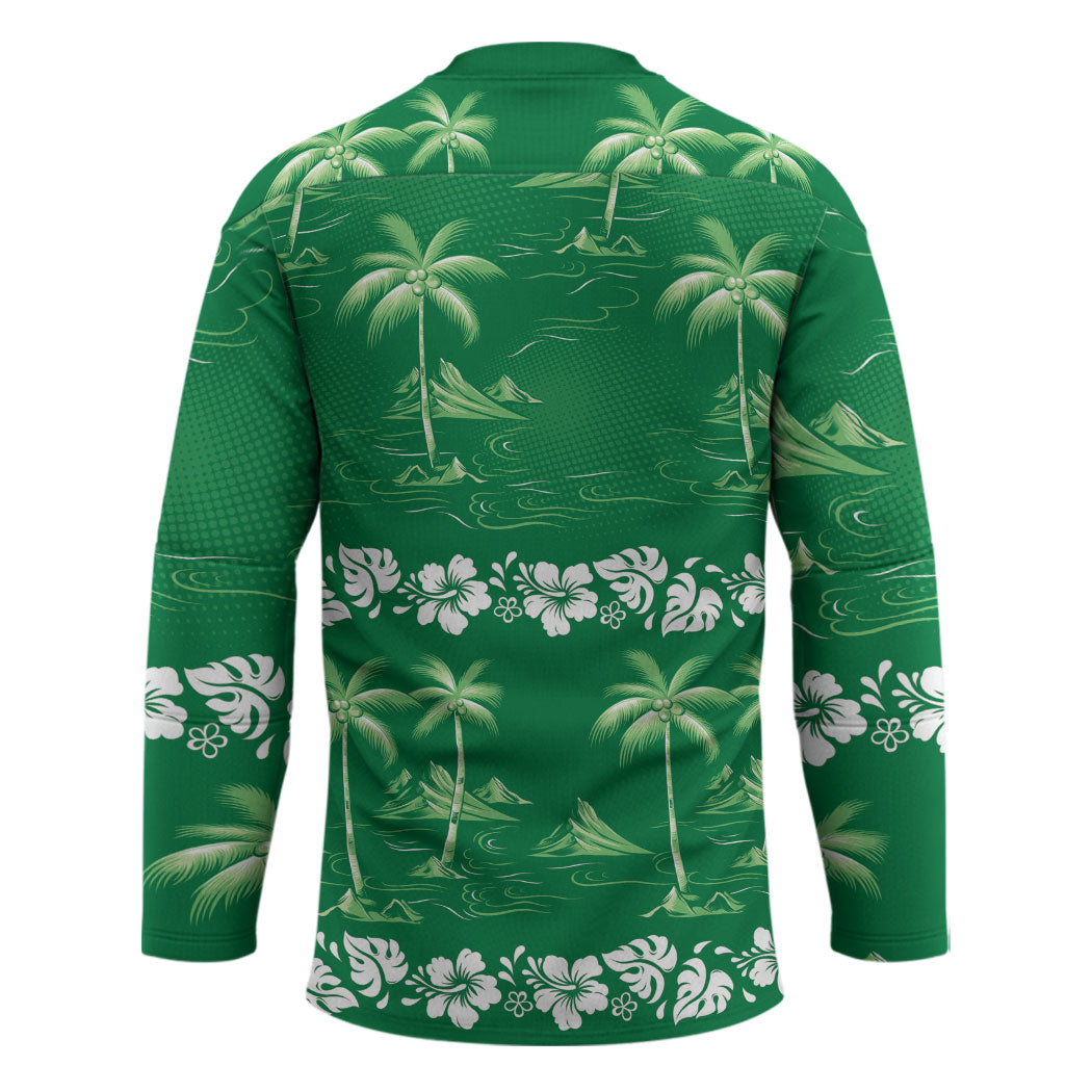 Green Hawaii Palm Tree Hibiscus Hockey Jersey Fantasy Summer Vibe LT01 - Polynesian Pride