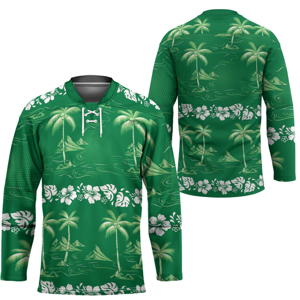 Green Hawaii Palm Tree Hibiscus Hockey Jersey Fantasy Summer Vibe LT01 - Polynesian Pride