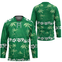 Green Hawaii Palm Tree Hibiscus Hockey Jersey Fantasy Summer Vibe LT01 - Polynesian Pride