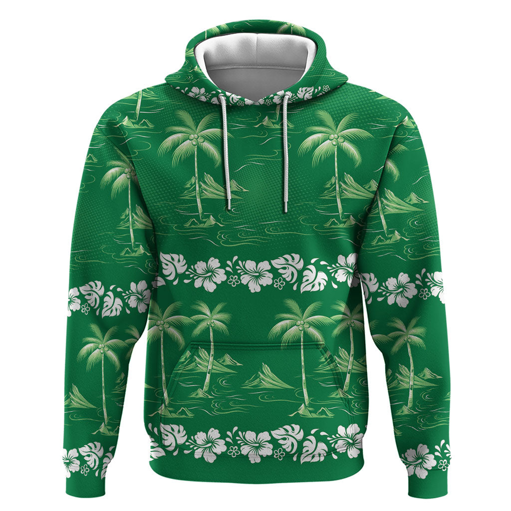 Green Hawaii Palm Tree Hibiscus Hoodie Fantasy Summer Vibe