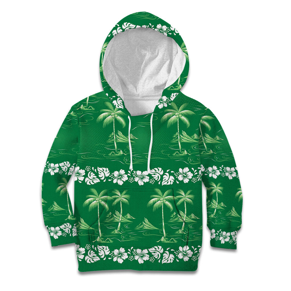 Green Hawaii Palm Tree Hibiscus Kid Hoodie Fantasy Summer Vibe