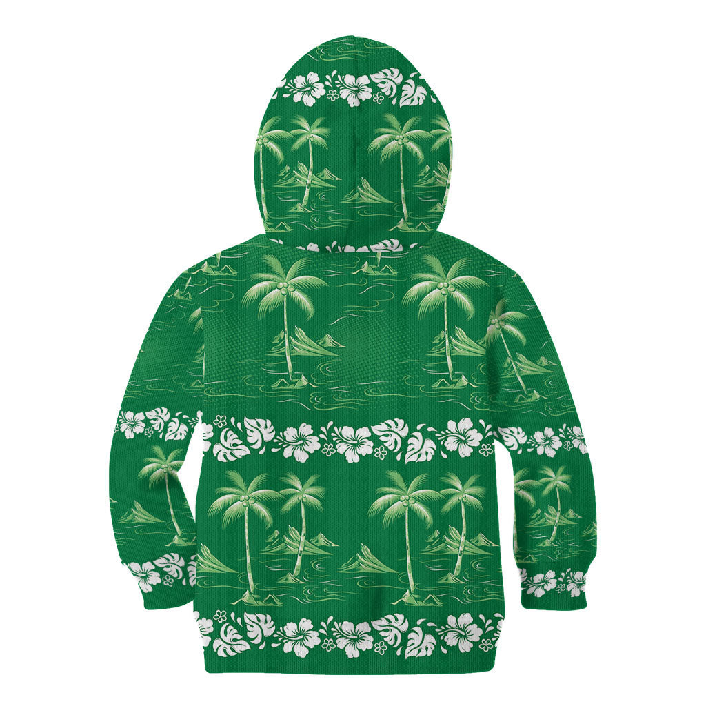 Green Hawaii Palm Tree Hibiscus Kid Hoodie Fantasy Summer Vibe