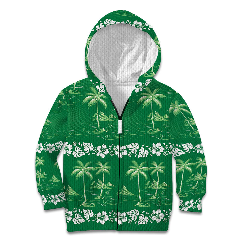 Green Hawaii Palm Tree Hibiscus Kid Hoodie Fantasy Summer Vibe
