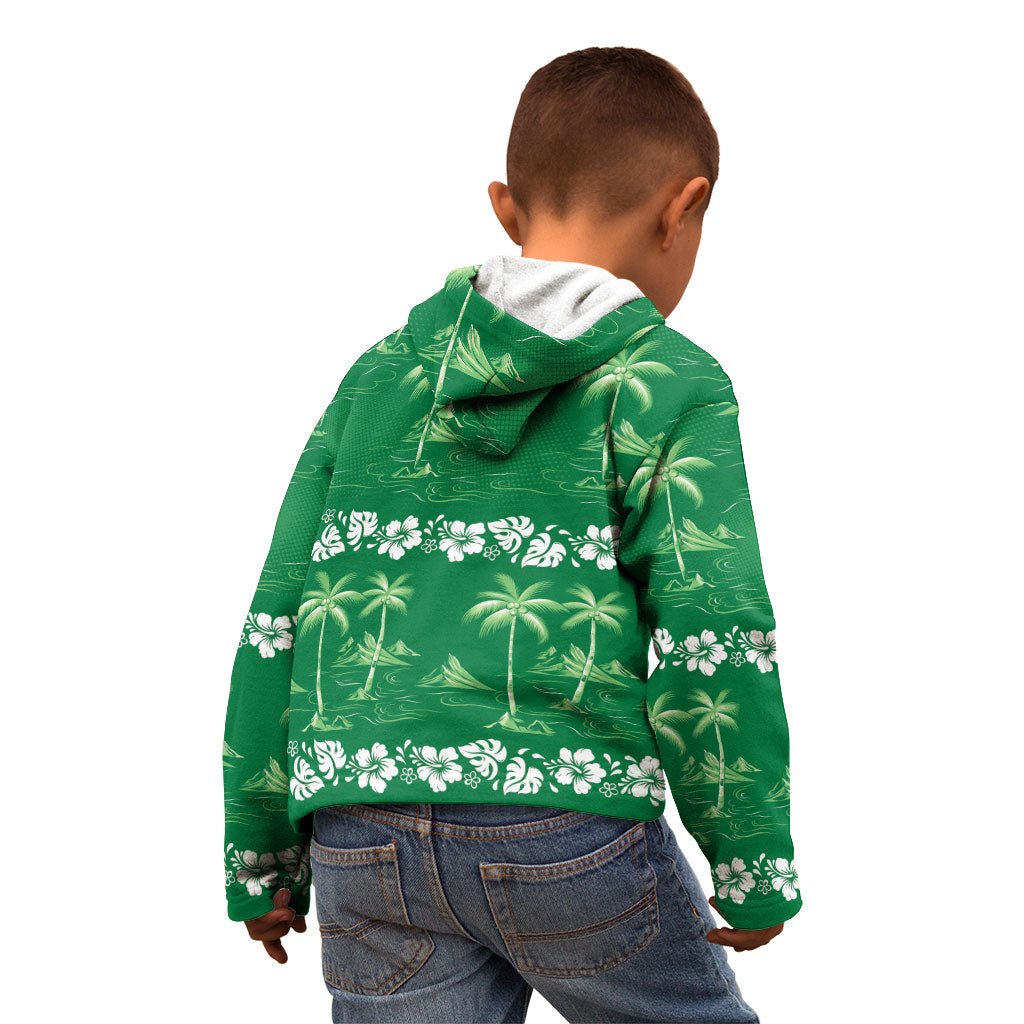 Green Hawaii Palm Tree Hibiscus Kid Hoodie Fantasy Summer Vibe