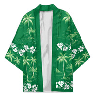 Green Hawaii Palm Tree Hibiscus Kimono Fantasy Summer Vibe LT01 Unisex Green - Polynesian Pride