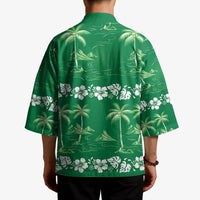 Green Hawaii Palm Tree Hibiscus Kimono Fantasy Summer Vibe LT01 - Polynesian Pride