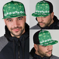Green Hawaii Palm Tree Hibiscus Mesh Trucker Cap Fantasy Summer Vibe