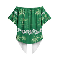Green Hawaii Palm Tree Hibiscus Off Shoulder Wrap Waist Top Fantasy Summer Vibe LT01 - Polynesian Pride