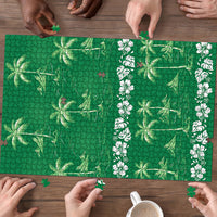 Green Hawaii Palm Tree Hibiscus Puzzle Fantasy Summer Vibe