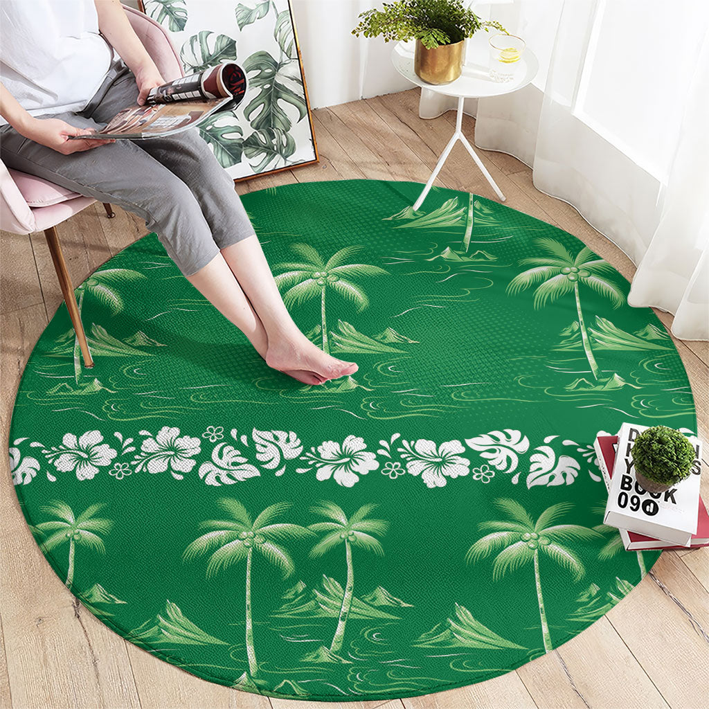 Green Hawaii Palm Tree Hibiscus Round Carpet Fantasy Summer Vibe LT01 - Polynesian Pride