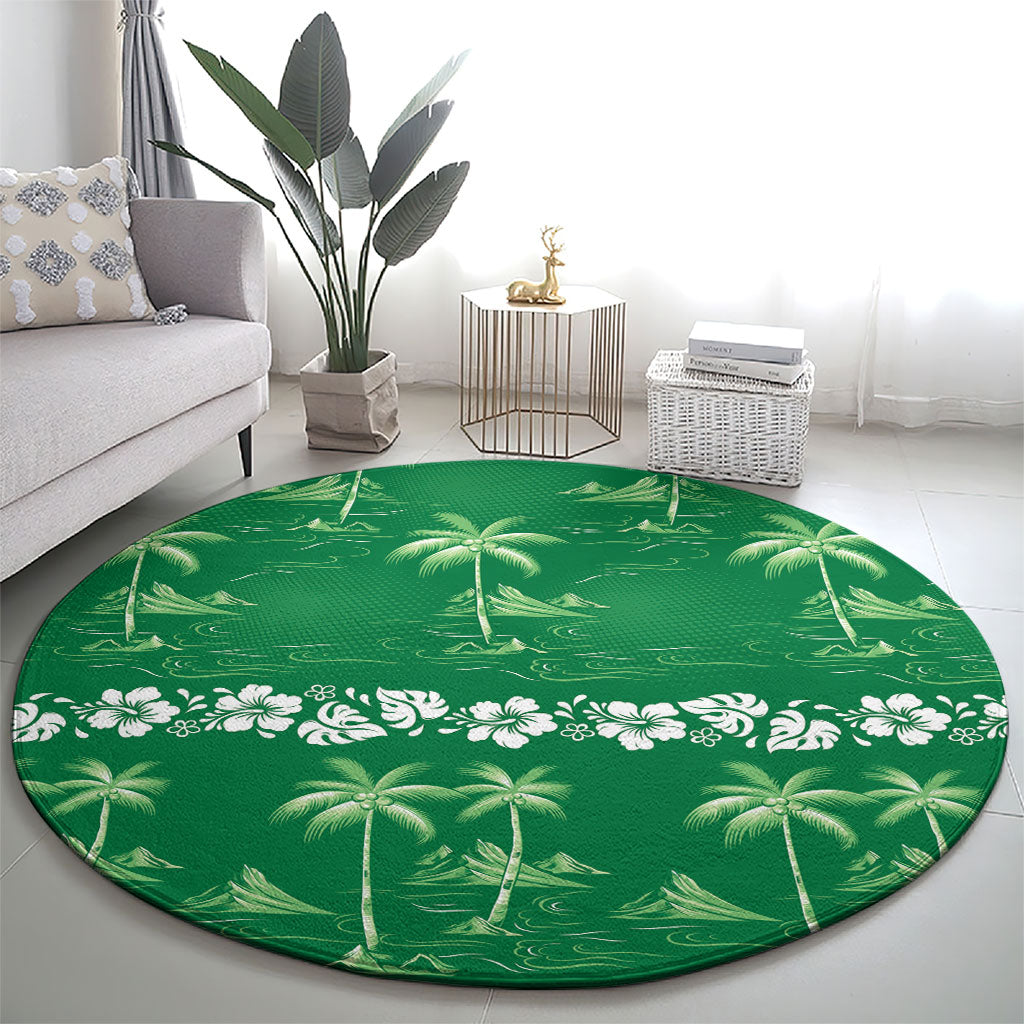 Green Hawaii Palm Tree Hibiscus Round Carpet Fantasy Summer Vibe LT01 - Polynesian Pride