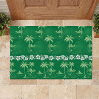 Green Hawaii Palm Tree Hibiscus Rubber Doormat Fantasy Summer Vibe LT01 Green - Polynesian Pride