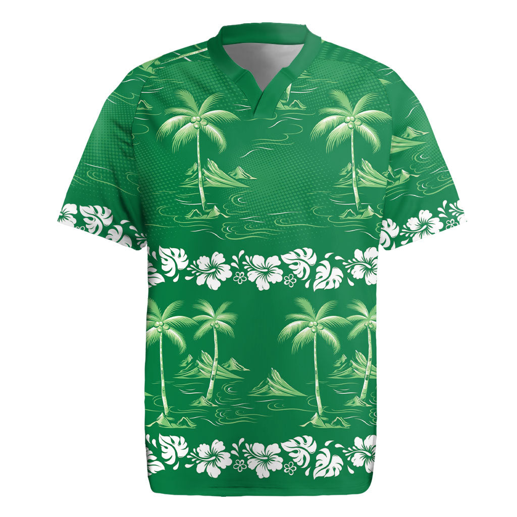 Green Hawaii Palm Tree Hibiscus Rugby Jersey Fantasy Summer Vibe LT01 Green - Polynesian Pride