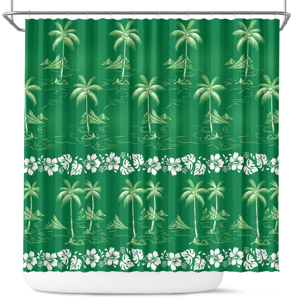 Green Hawaii Palm Tree Hibiscus Shower Curtain Fantasy Summer Vibe LT01 Green - Polynesian Pride