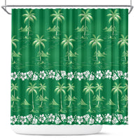 Green Hawaii Palm Tree Hibiscus Shower Curtain Fantasy Summer Vibe LT01 Green - Polynesian Pride
