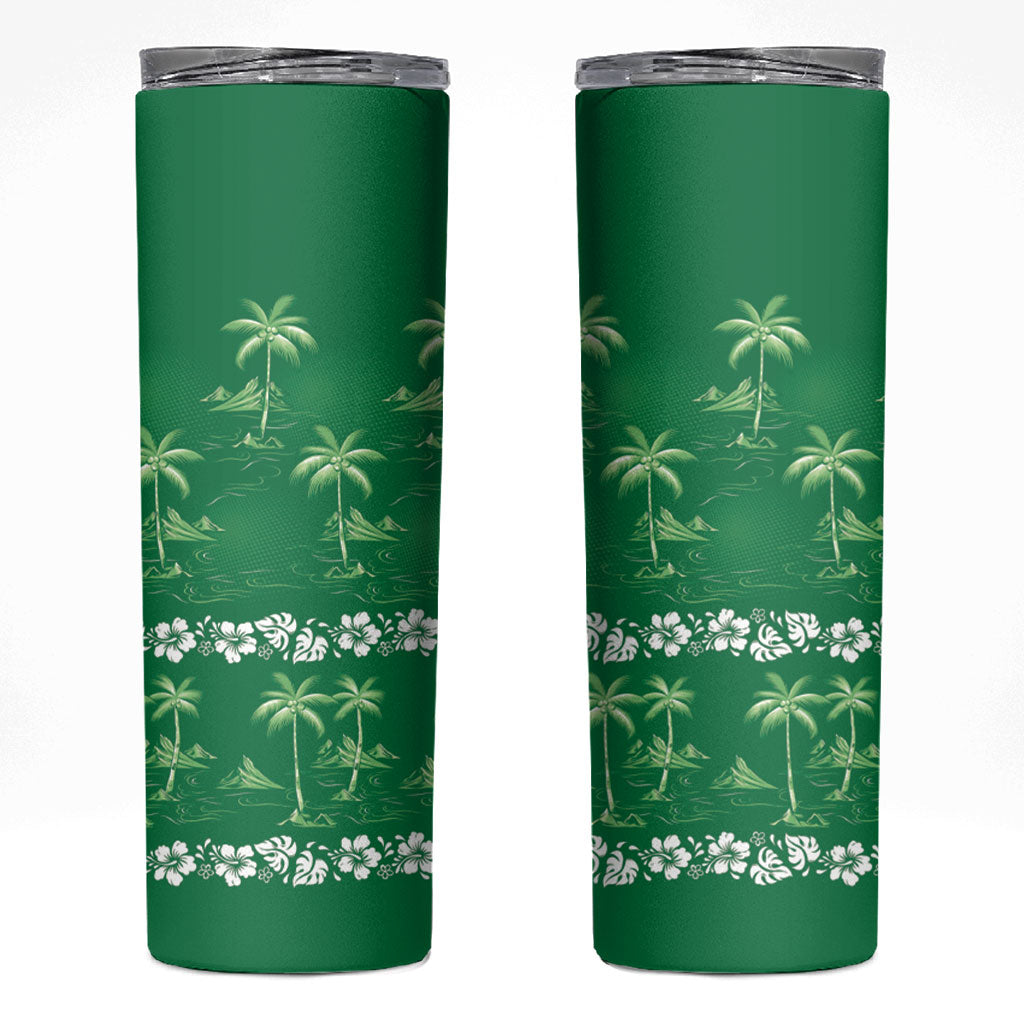 Green Hawaii Palm Tree Hibiscus Skinny Tumbler Fantasy Summer Vibe LT01 Green - Polynesian Pride