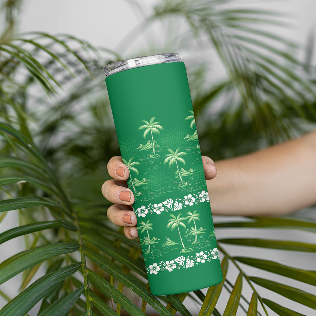 Green Hawaii Palm Tree Hibiscus Skinny Tumbler Fantasy Summer Vibe LT01 - Polynesian Pride