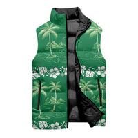 Green Hawaii Palm Tree Hibiscus Sleeveless Puffer Jacket Fantasy Summer Vibe LT01 - Polynesian Pride