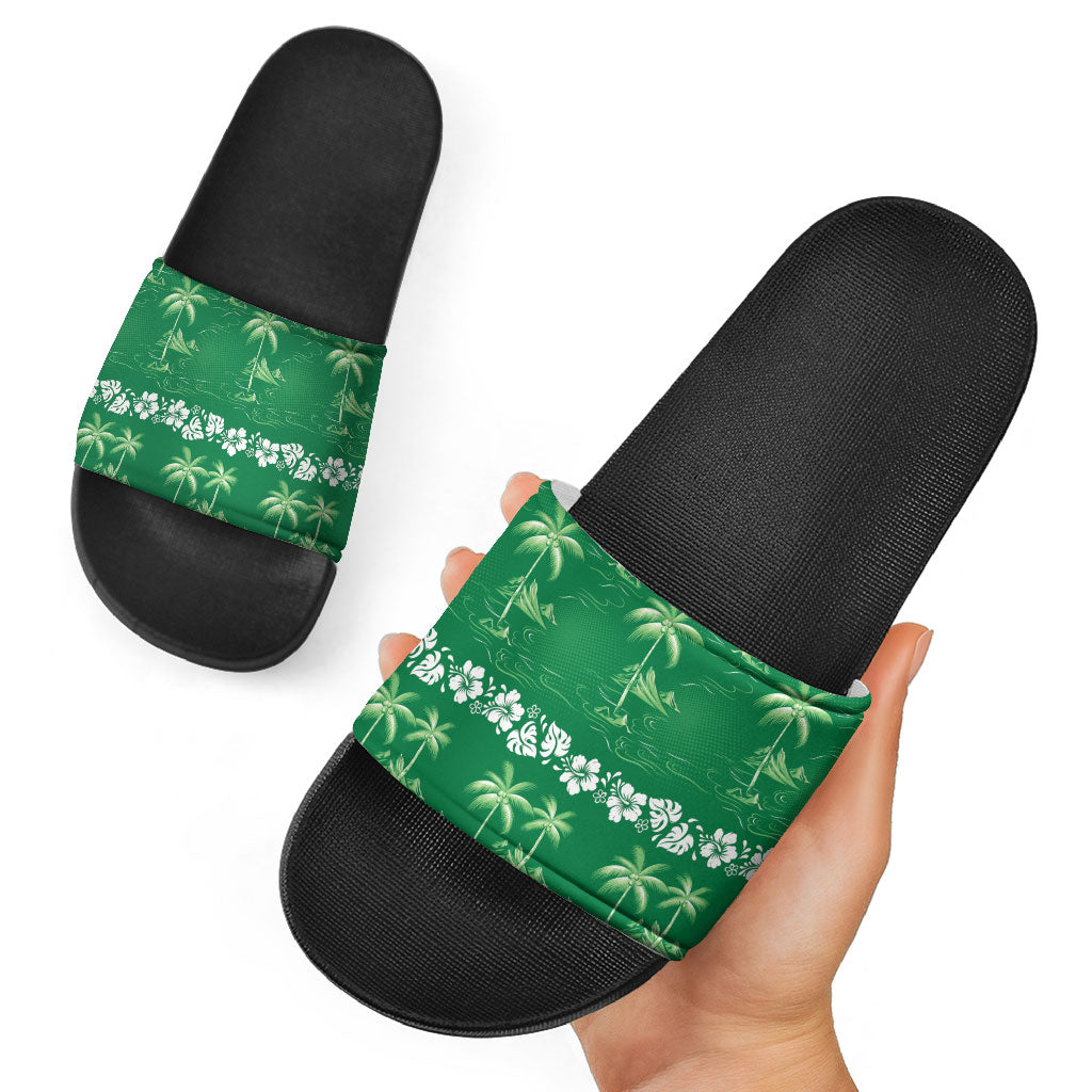 Green Hawaii Palm Tree Hibiscus Slide Sandals Fantasy Summer Vibe LT01 - Polynesian Pride