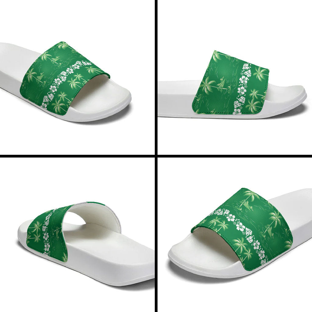 Green Hawaii Palm Tree Hibiscus Slide Sandals Fantasy Summer Vibe LT01 - Polynesian Pride