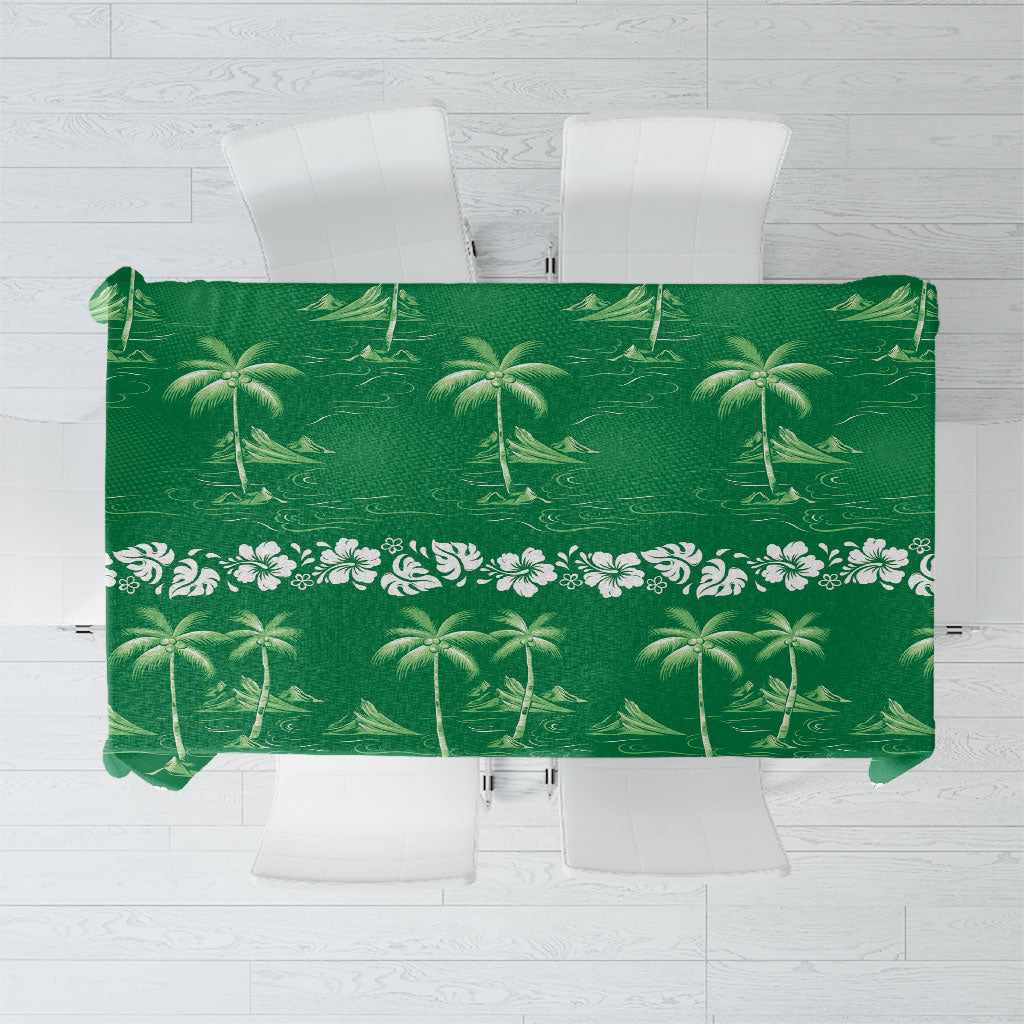 Green Hawaii Palm Tree Hibiscus Tablecloth Fantasy Summer Vibe LT01 Green - Polynesian Pride