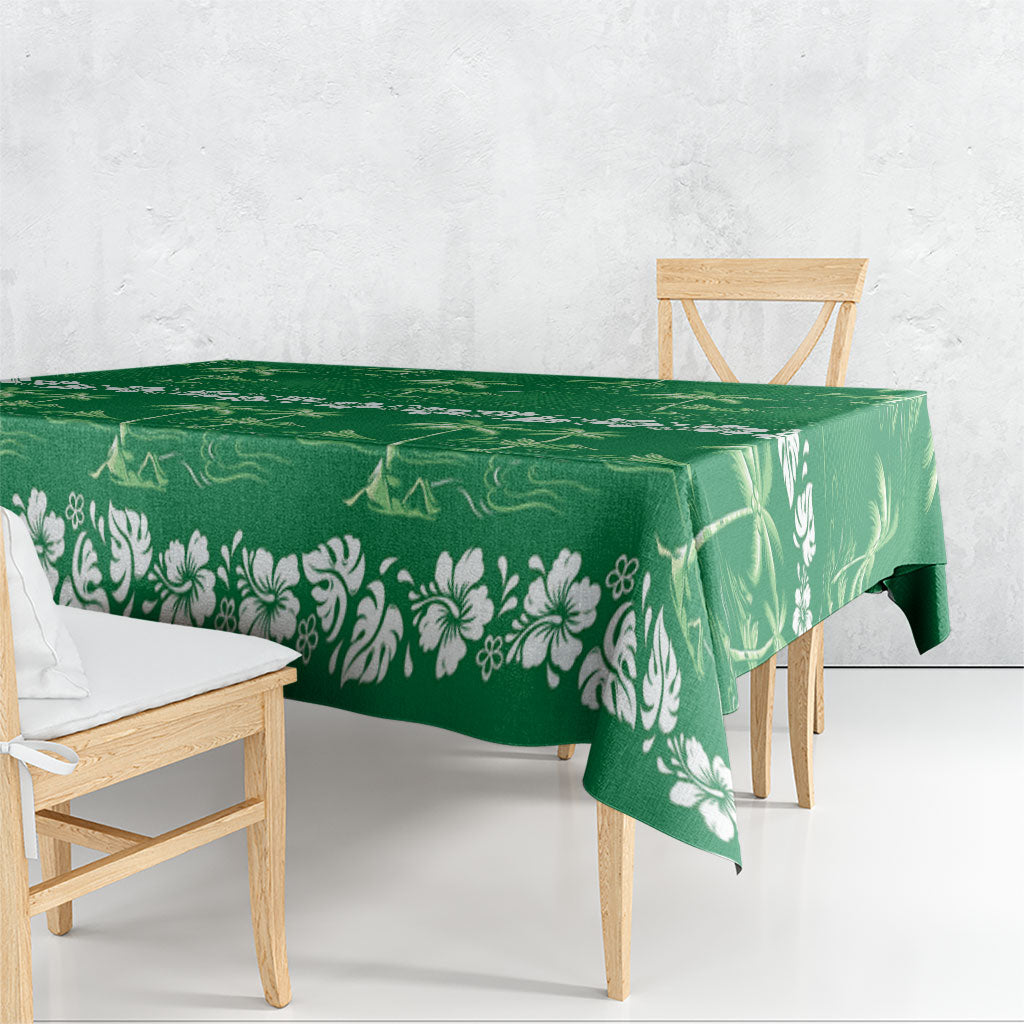 Green Hawaii Palm Tree Hibiscus Tablecloth Fantasy Summer Vibe LT01 - Polynesian Pride