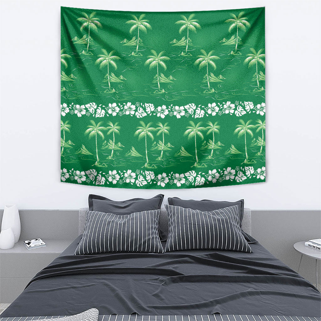 Green Hawaii Palm Tree Hibiscus Tapestry Fantasy Summer Vibe LT01 - Polynesian Pride