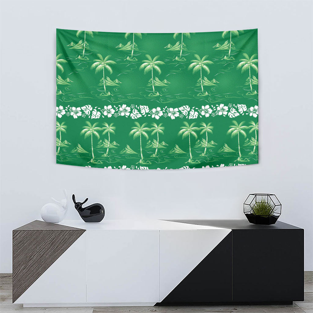 Green Hawaii Palm Tree Hibiscus Tapestry Fantasy Summer Vibe LT01 - Polynesian Pride