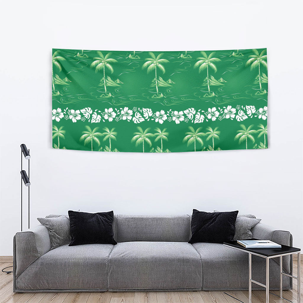 Green Hawaii Palm Tree Hibiscus Tapestry Fantasy Summer Vibe LT01 - Polynesian Pride