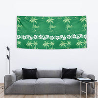Green Hawaii Palm Tree Hibiscus Tapestry Fantasy Summer Vibe LT01 - Polynesian Pride