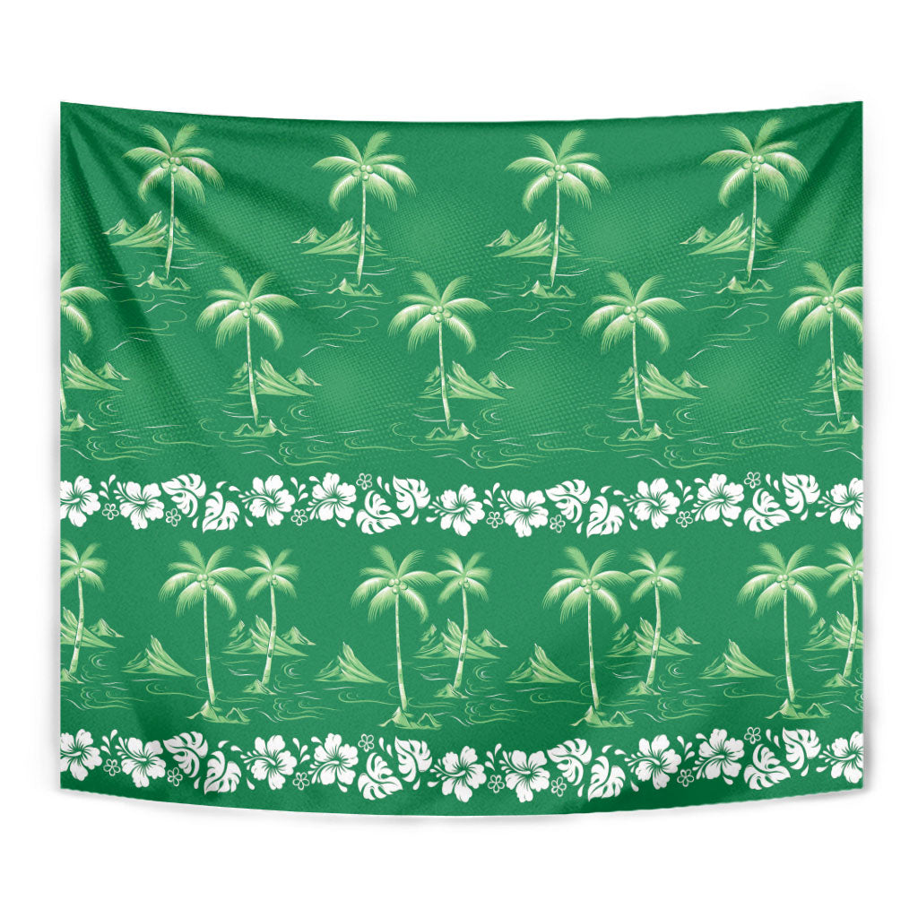 Green Hawaii Palm Tree Hibiscus Tapestry Fantasy Summer Vibe LT01 - Polynesian Pride