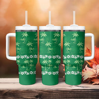 Green Hawaii Palm Tree Hibiscus Tumbler With Handle Fantasy Summer Vibe LT01 - Polynesian Pride