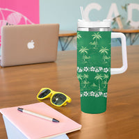 Green Hawaii Palm Tree Hibiscus Tumbler With Handle Fantasy Summer Vibe LT01 - Polynesian Pride