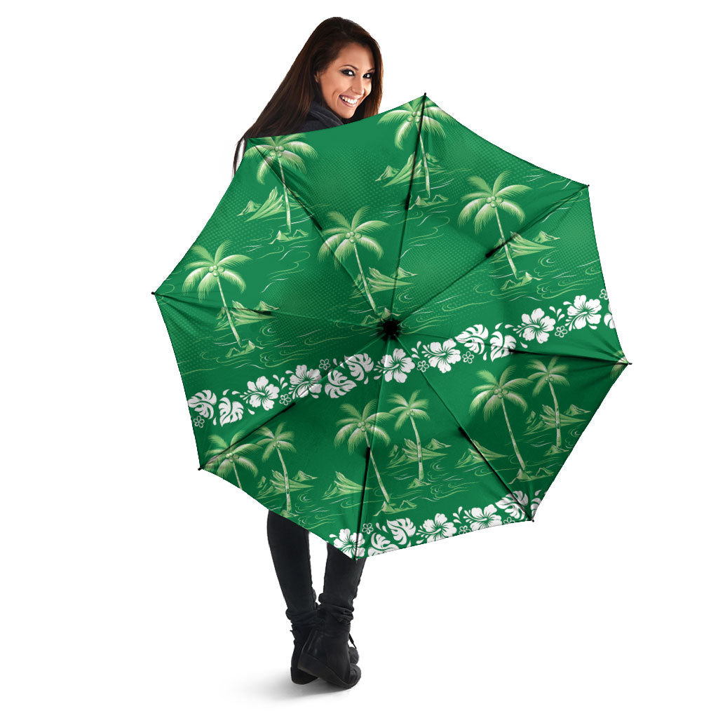 Green Hawaii Palm Tree Hibiscus Umbrella Fantasy Summer Vibe LT01 - Polynesian Pride