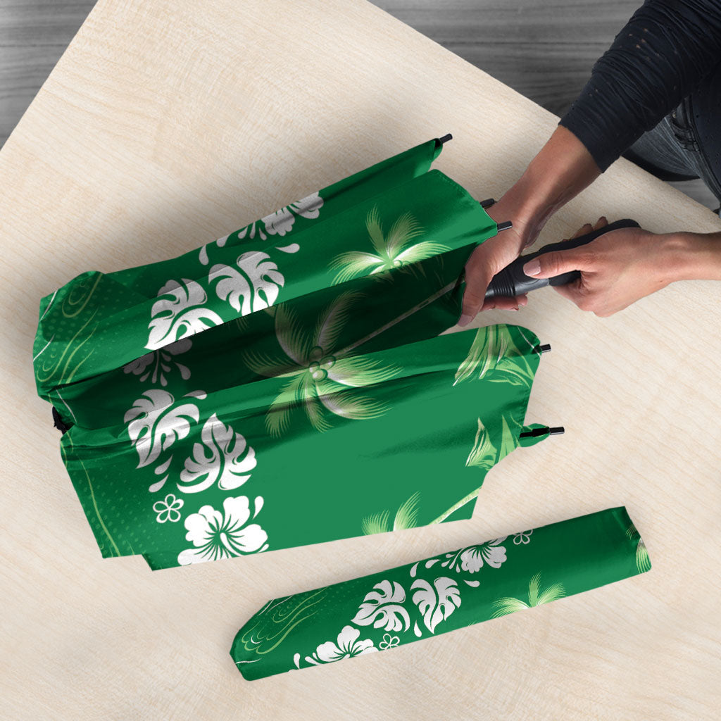 Green Hawaii Palm Tree Hibiscus Umbrella Fantasy Summer Vibe LT01 - Polynesian Pride