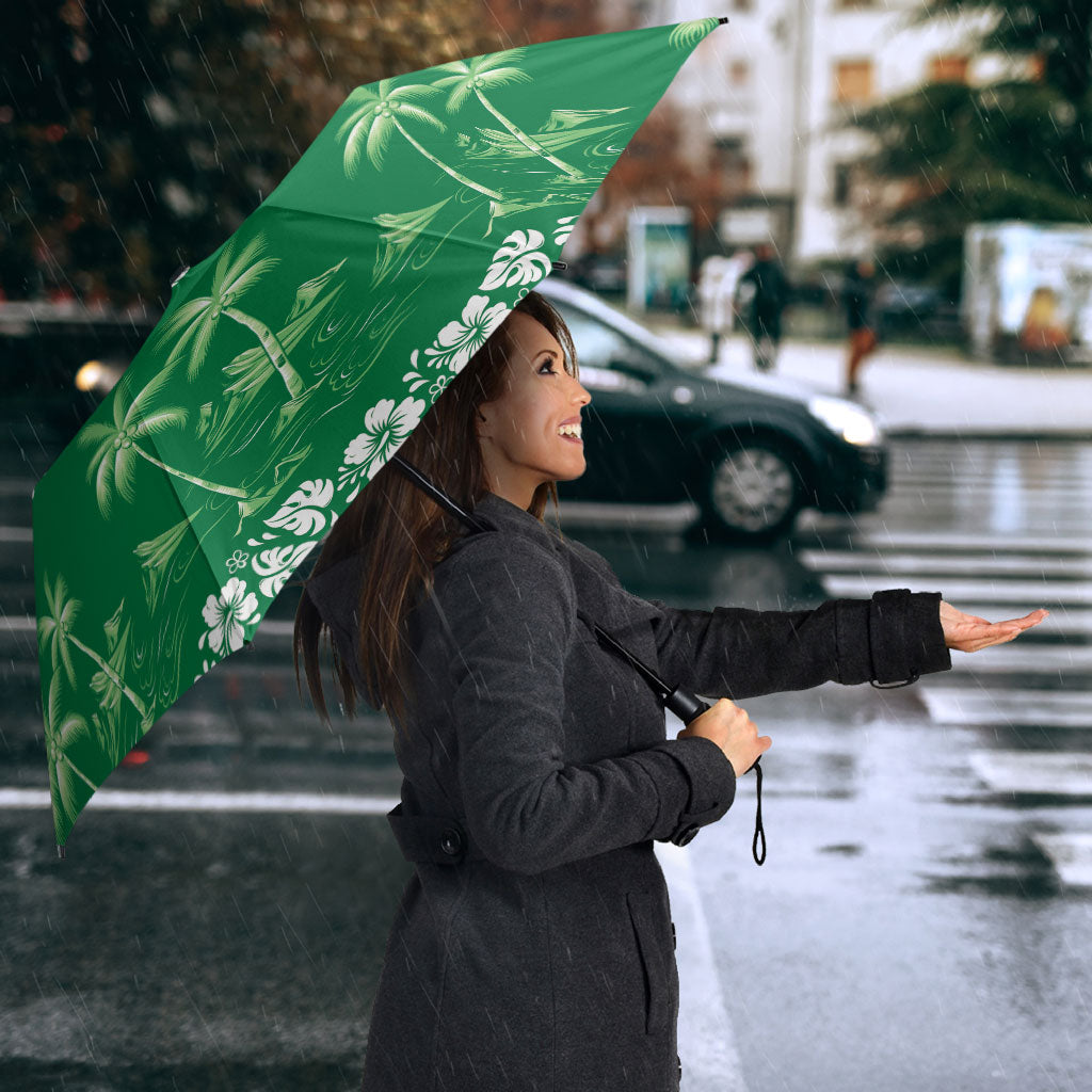 Green Hawaii Palm Tree Hibiscus Umbrella Fantasy Summer Vibe LT01 - Polynesian Pride