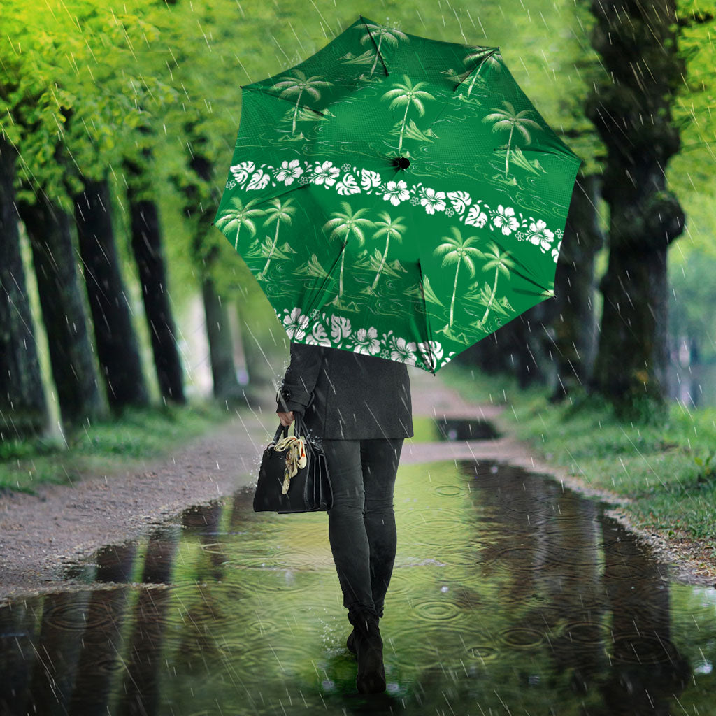 Green Hawaii Palm Tree Hibiscus Umbrella Fantasy Summer Vibe LT01 - Polynesian Pride