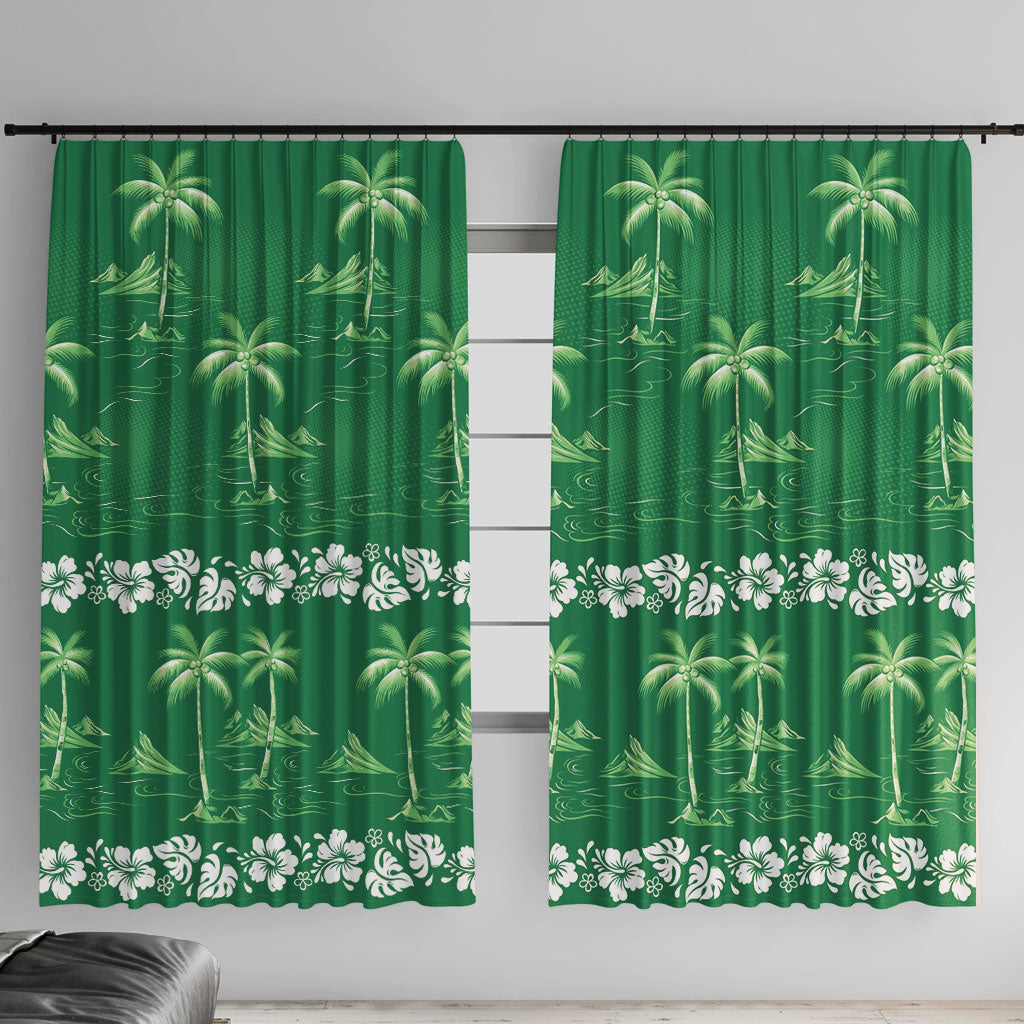Green Hawaii Palm Tree Hibiscus Window Curtain Fantasy Summer Vibe LT01 With Hooks Green - Polynesian Pride