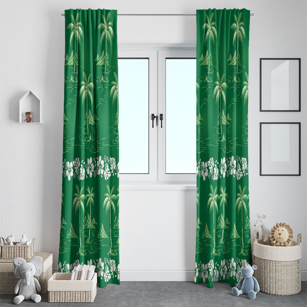 Green Hawaii Palm Tree Hibiscus Window Curtain Fantasy Summer Vibe LT01 - Polynesian Pride