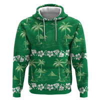 Green Hawaii Palm Tree Hibiscus Zip Hoodie Fantasy Summer Vibe LT01 Pullover Hoodie Green - Polynesian Pride