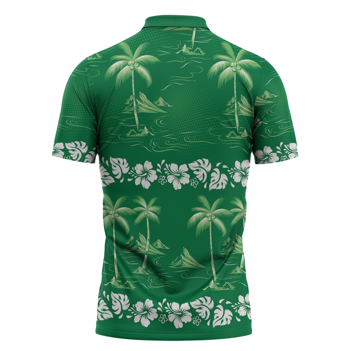Green Hawaii Palm Tree Hibiscus Zipper Polo Shirt Fantasy Summer Vibe LT01 - Polynesian Pride